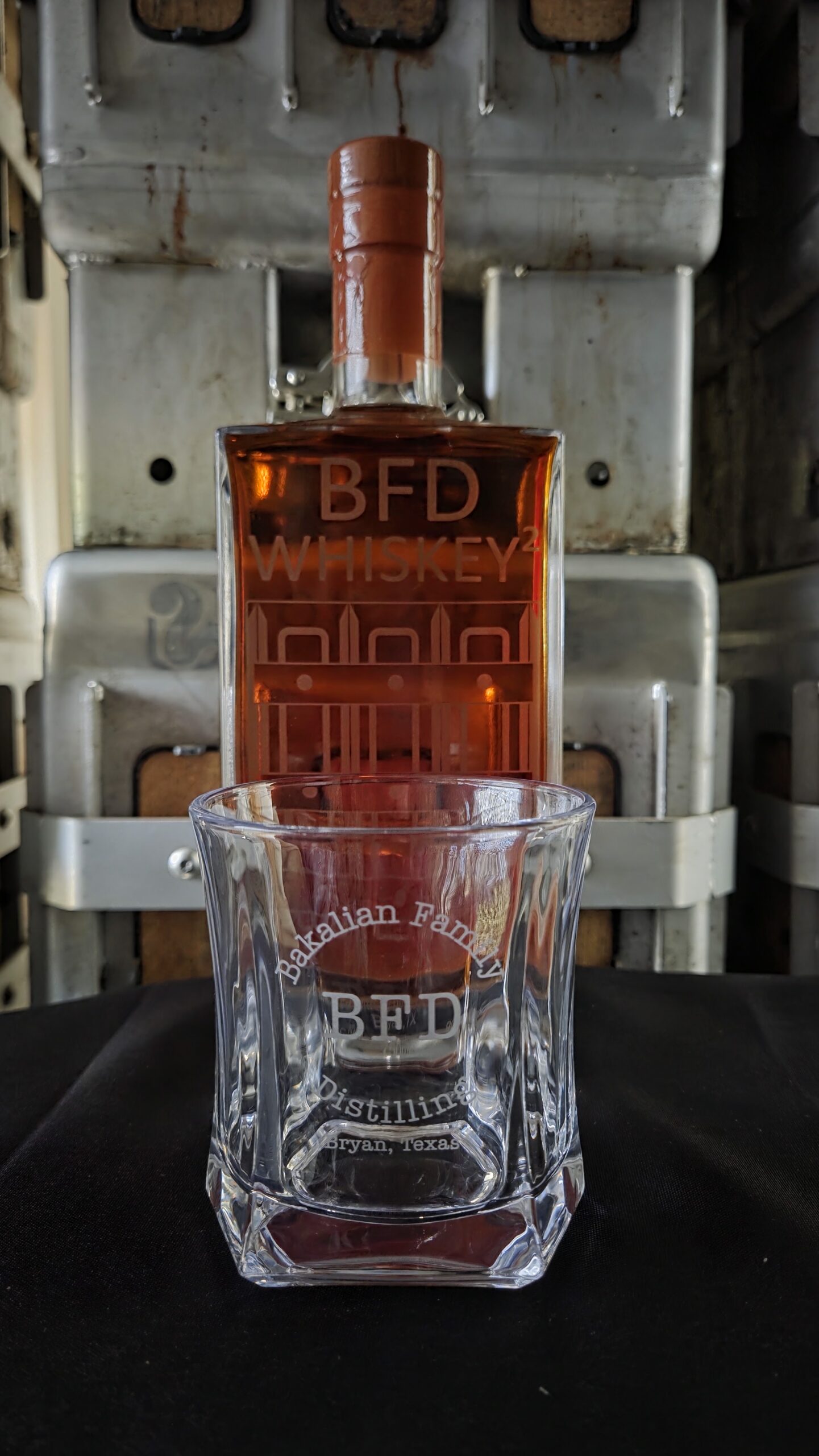 Bottle of BFD bourbon at the distillery