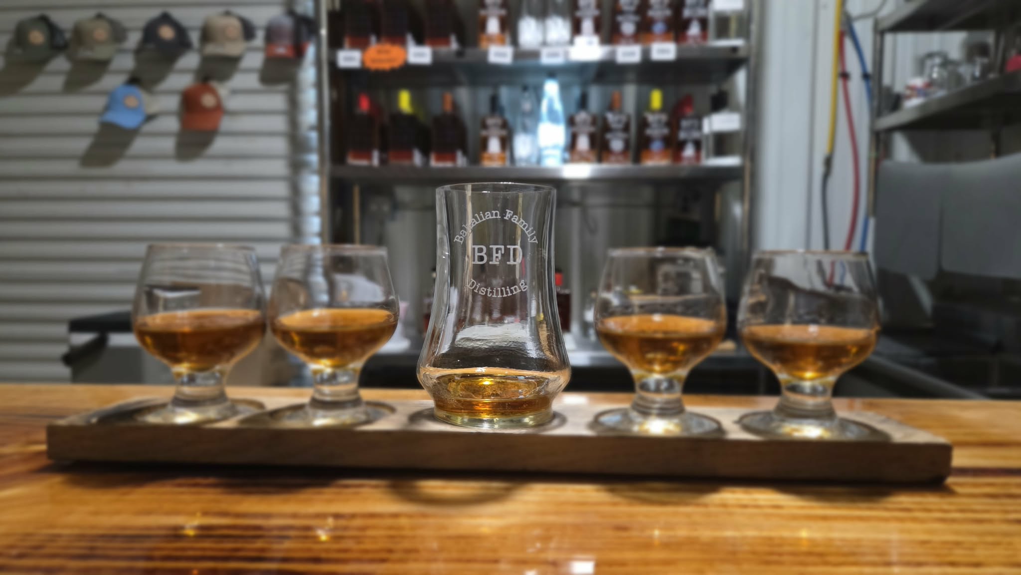 Four BFD spirits poured for a tasting