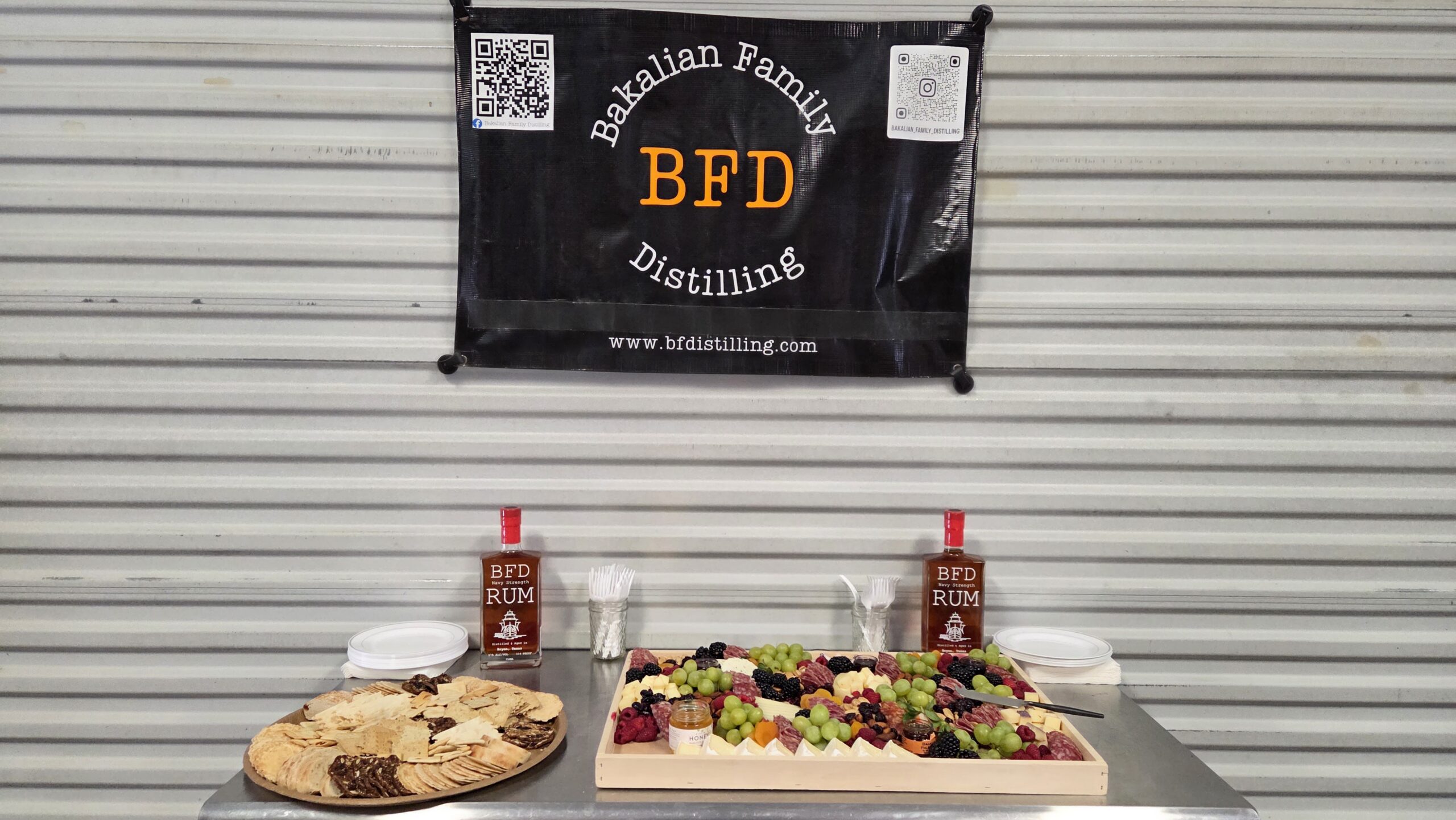 Refreshments set out for a gathering at the distillery