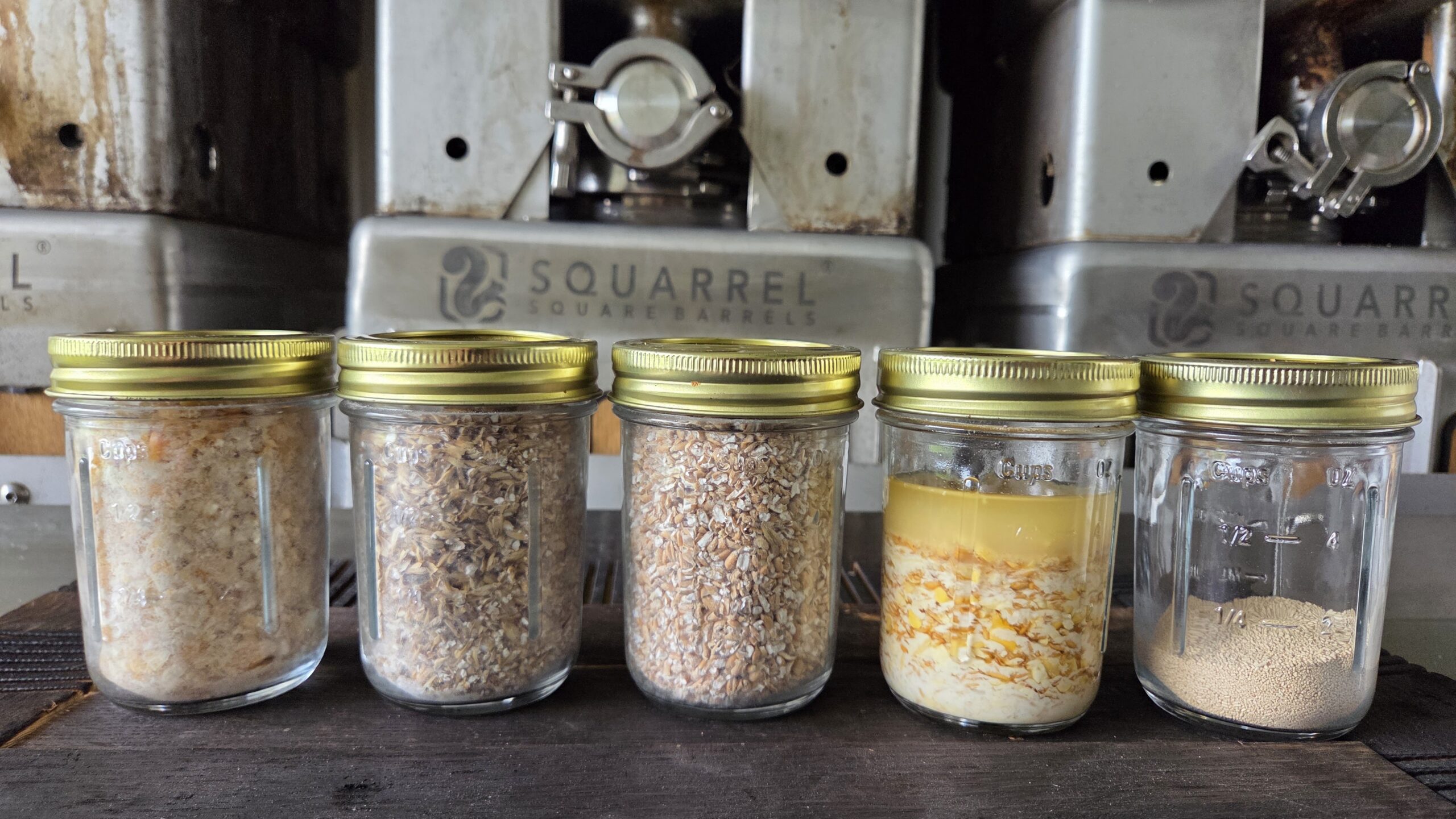 Grains and ingredients displayed at Bakalian Family Distilling